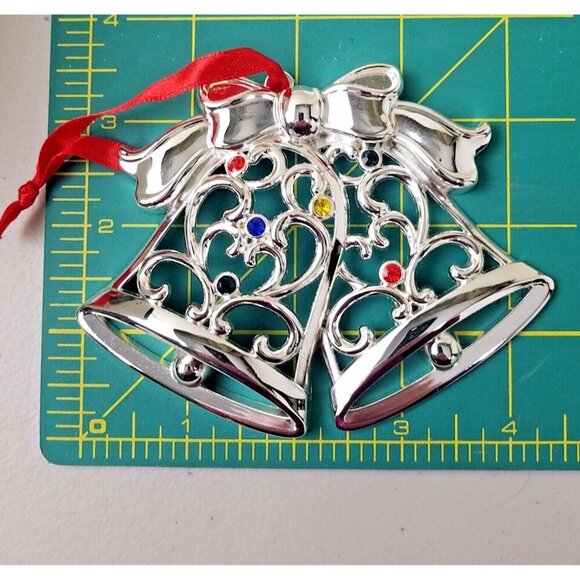 LENOX Sparkle and Scroll Multi Crystal Silver Plate bells holiday Christmas NIP - Picture 5 of 5